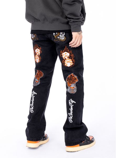 Jeans da uomo Y2k Hiphop Skull Jeans ricamati Pantaloni Uomo e donna Trend Fashion American Retro Punk Pantaloni larghi svasati Pantaloni Streetwear 230705
