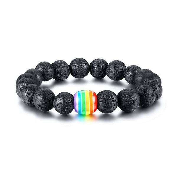 Perlen Neue LGBT Regenbogen Zeichen Charme 10mm Perlen Armbänder Für Männer Frauen Homosexuell Lesben Stolz Lava Rock Tiger Auge natürliche Stein Ketten DIY Dhv6C