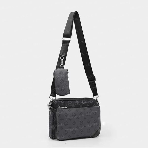 Luxus -Designer -Taschen Männer 3pcs Sets Trio Leder Black Flowers Messenger Geldbörse Crossbody Taschen Einkaufstasche Briefzüge Umhängetaschen Handtaschen Brieftaschen Geldbörse Geldbeutel Tasche Tasche