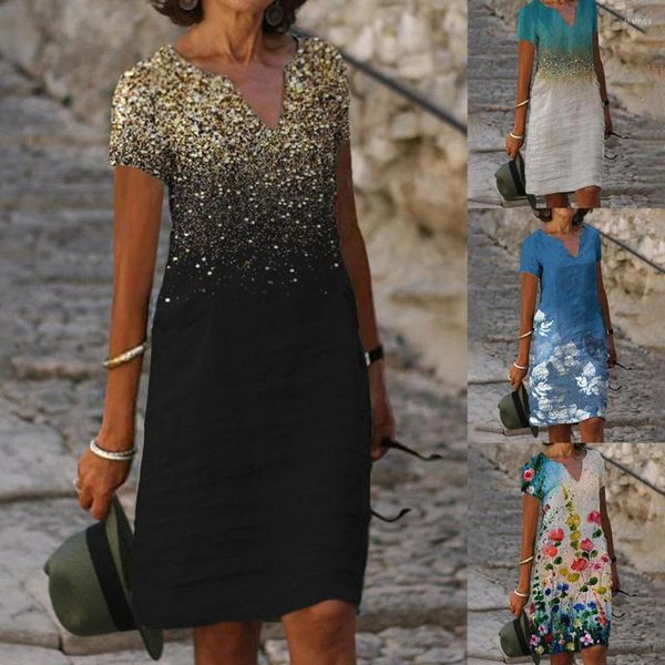 Повседневные платья Женщины 2023 Свободные летние винтажные оборки с коротким рукава