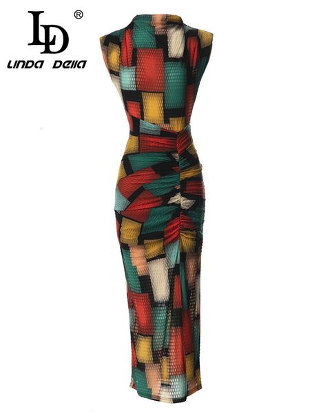 Основные повседневные платья LD LINDA DELLA SUMMENT MODASE DESTERER MULTICOLOUR DRES S Dissymmetry Dismmetry Плиты Split Party 230705