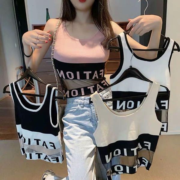 Kadın Tankları Camis Kadınlar Pamuk İç Çamaşırı Tüp Üst Seksi Mektup Üst Moda Mesh Tank Up Kadın Spor Sütyen Kadınlar Askı Rengi Kontrast Top 230705