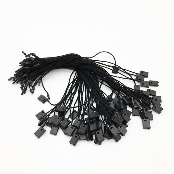 Ganze schwarze gemeinsame Hängeetikettenschnur für Kleidungsstücke, 250 Stück, Kunststoff-Kleidungsetiketten245f