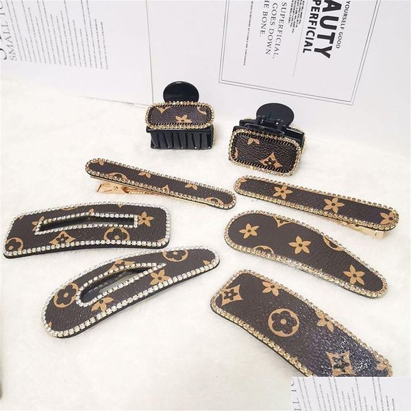 Schmuck 2022 Mode Leder Haarnadel Vintage Retro BB Clip Barette Klaue Strass Diamant Kopfschmuck Haarnadel Clips Klammern Wrap Teil Dhwq4