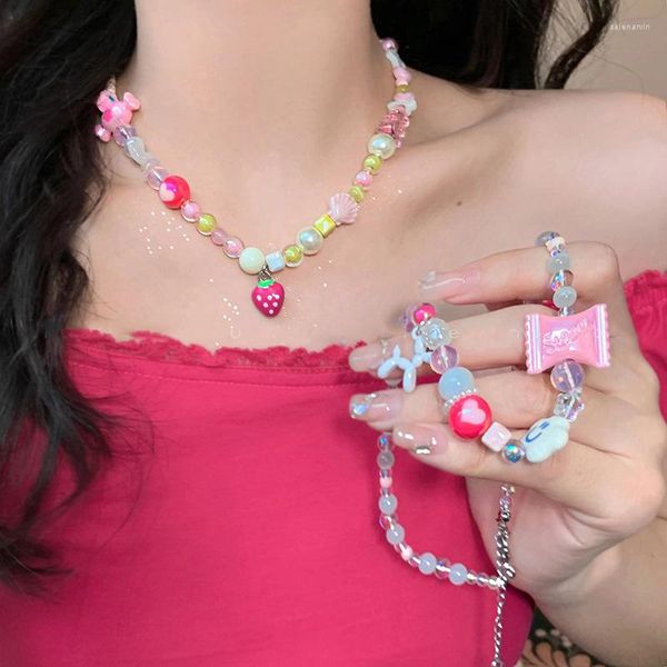 Anhänger Halsketten Bunte Perlen Herz Shell Erdbeere Halskette Für Frauen Süße Nette Ästhetik Y2k Schlüsselbein Kette Koreanische Mode Schmuck