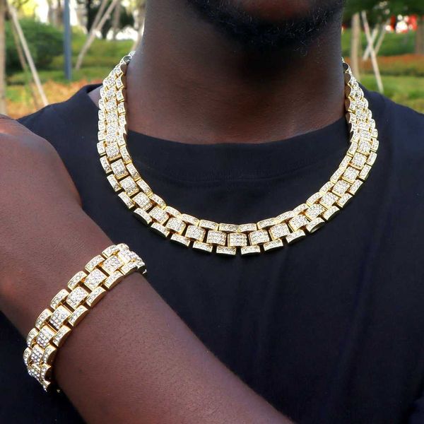 Strands Hip Hop Iced Out Watch Band Cuban Link Chain Ожерелье для женщин мужчин, Золотой серебряный цвет Miami Choker Jewelry 230613