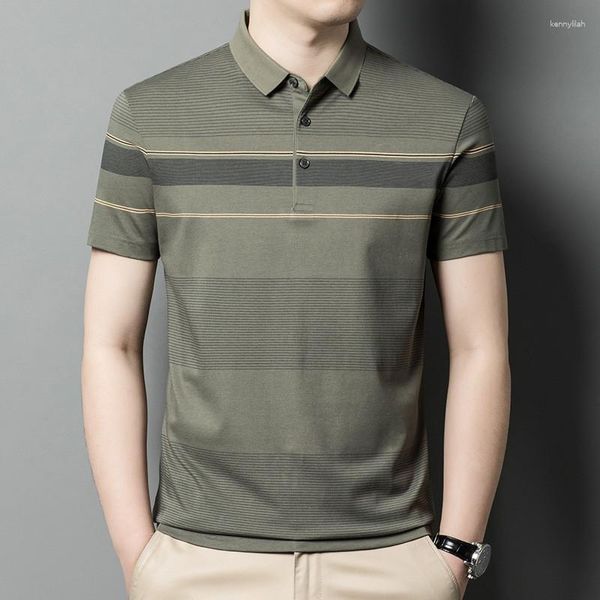 Erkekler Polos Moda Markası Polo Gömlek Çizgili Kısa kollu Gevşek Yaz İnce Serin T-Shirt İş Koreli İnsan Giysileri