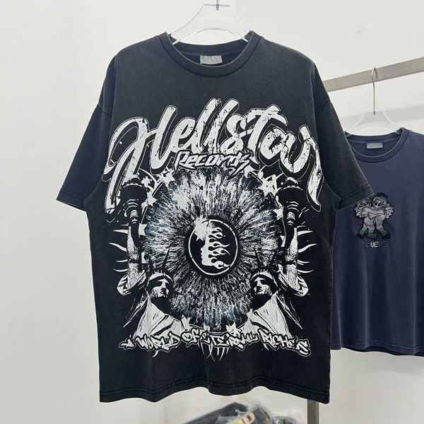 Designer-Modekleidung, T-Shirts, T-Shirts, Hellstar Studios Sounds American Summer Wash Worn, lockeres Kurzarm-T-Shirt für Herren, Rock, Hip Hop