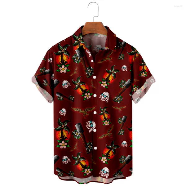 Camicie casual da uomo Camicia hawaiana per uomo Teschio oversize Abbigliamento moda estiva vintage T-shirt streetwear Manica corta Y2k Beach