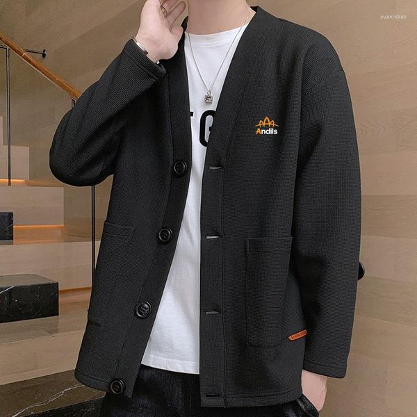 Casacos Masculinos 2023 Primavera Outono Produtos Waffle Ger Button Cardigan Tendência Versão Coreana De Moda Casual Marca Impressa Casaco Casaco