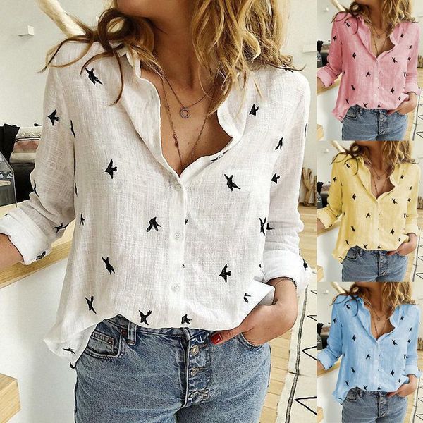 2023 frühling Herbst European American frauen Shirts Tier Druck Casual Lose Langarm Leinen Shirts Casual Blusen