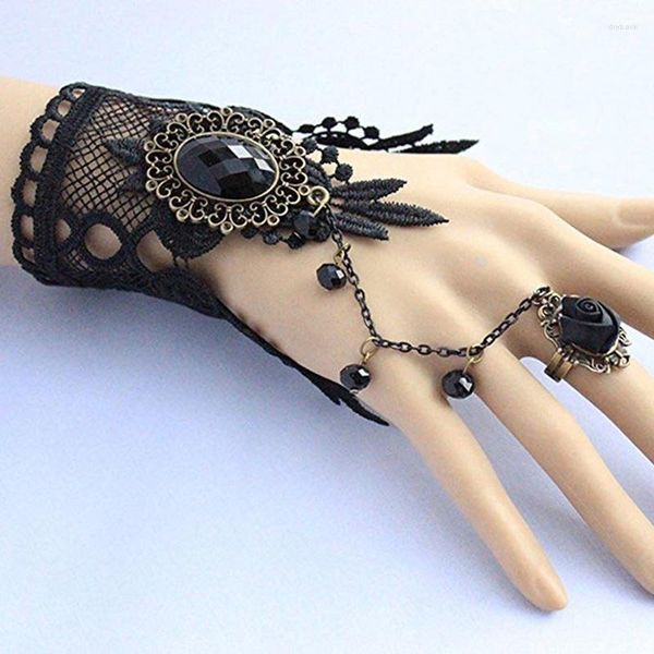 Strand 1PC Fashion Women Bracelet Black Rose Renda Flower Drop Bracelet Lolita Gothic Ball Retro Bridal Accessories