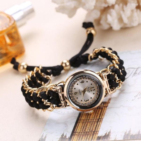 Relojes de pulsera para mujer, cuerda de tejer, cuerda de cadena, movimiento de cuarzo analógico, reloj de pulsera, reloj de pulsera de estilo Simple a la moda