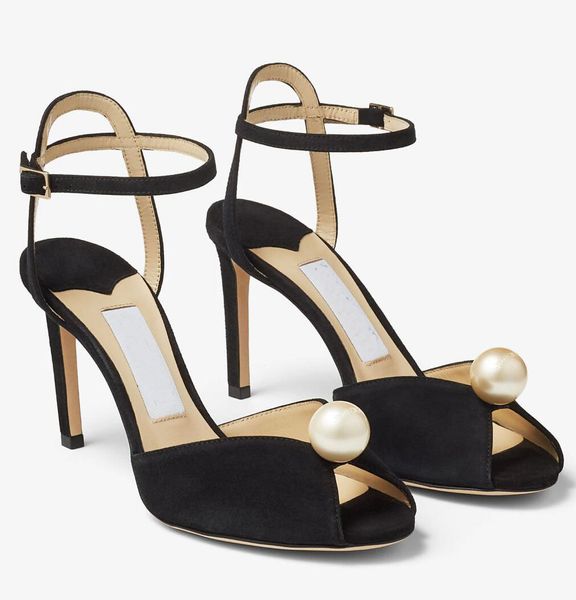 Yaz lüks markalar sacora elbise ayakkabıları beyaz inciler deri pompalar bayan stiletto topuk ayak bileği gelin düğün yüksek topuklu ayakkabı eu35-43.