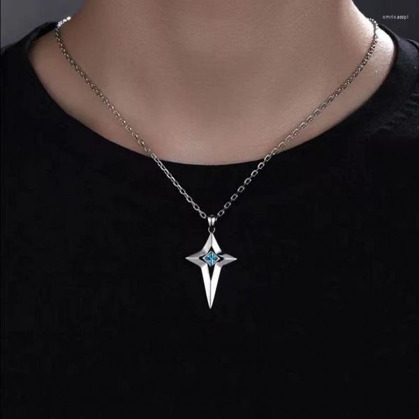 Anhänger Halsketten Einfache Mode Herren Shooting Star Kreuz Halskette Blau Sternförmig Dominant Kreativer Trend Schmuck GeschenkGroßhandel