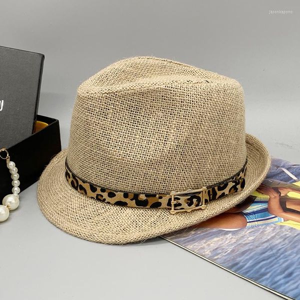 Berretti Fashion Beach Cappello di paglia Jazz Khaki Panama Cap Donna Uomo Lady Fedora Top Cappellini da sole Lino traspirante Casual Bombetta LM46