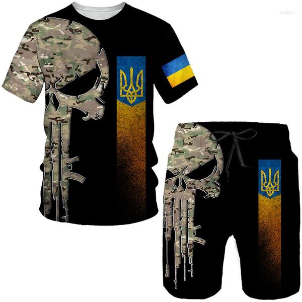 Tute da uomo T-shirt / tute con stampa 3D Forze armate T-shirt militari Pantaloncini Set Casual Maniche corte Abbigliamento sportivo da esterno Camouflage ucraino