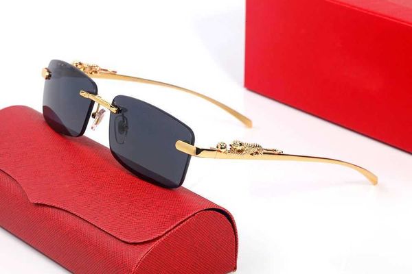 Moda carti top óculos de sol cabeça de leopardo clássico negócio dourado prata sem aro meia armação completa óculos de sol feminino lazer óculos de proteção com caixa original