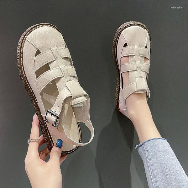 Sandalet Yaz Kadınları Harajuku Mary Jane Kız Öğrencileri Baotou Punk Platform Plajı Vintage Hollow Zapatillas Mujer