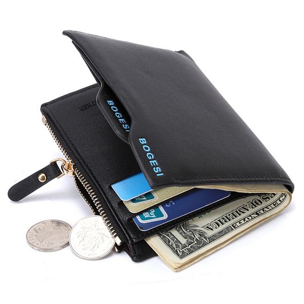 Bogesi Brand Men's Meather Wallet с застежкой для застежки -молнии съемной кошелек для кошелька