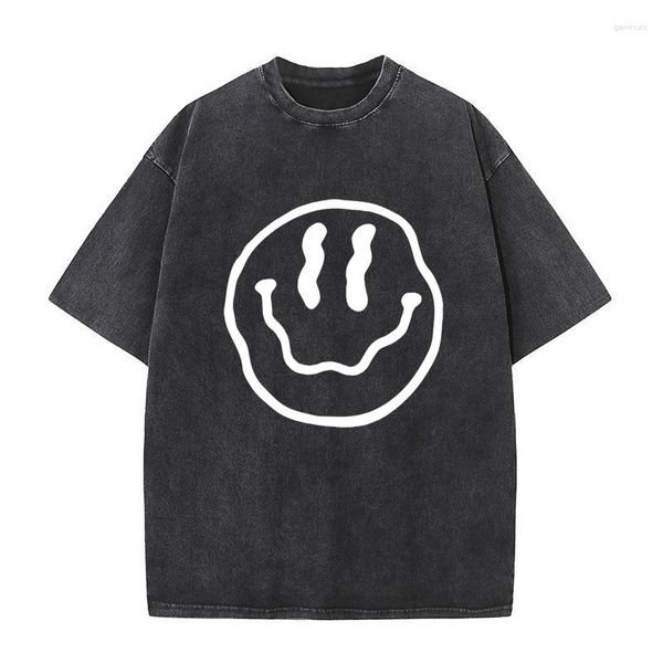 Camisetas Masculinas A Twisted Happy Face Engraçado Esporte Moda Masculina Camisas de gola redonda Tops de algodão de verão Hip Hop Streetwear Roupas de camisetas masculinas