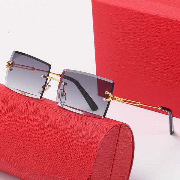 Modische Carti-Top-Sonnenbrille im neuen Stil, rahmenloser Besatz, Sonnenbrille für Damen, Netz, rotes Quadrat, Farbverlauf, Straßenschießbrille mit Originalverpackung