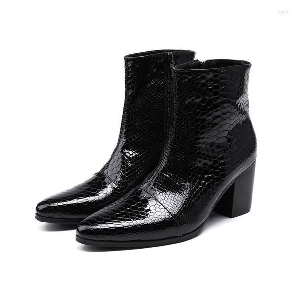Bot moda lüks erkekler yüksek topuklu gerçek deri ayak bileği İtalyan iş elbisesi ayakkabı sivri ayak parmağı kovboy