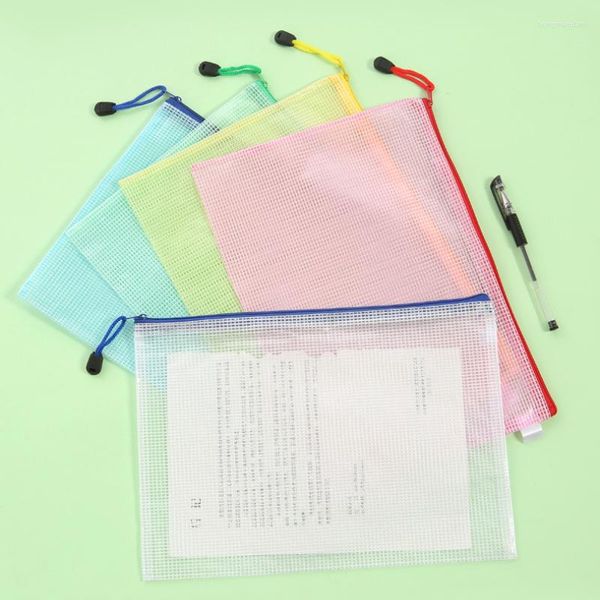 Bolsas de armazenamento A3 A4 A5 A6 Saco transparente de malha com zíper Pasta de arquivos de escritório escolar Organizador de documentos Lápis de estudante Maquiagem à prova d'água