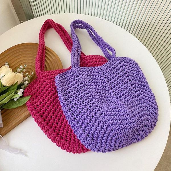 Borse da sera Fashion Cotton Thread Weaving Women's Casual Female Shoulder Simple Crochet Tote Ladies Shopping Handbag