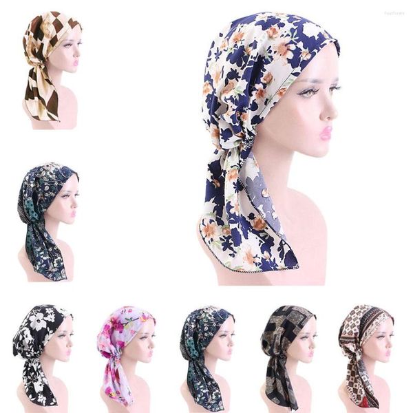 Abbigliamento etnico Donna Stampato Hijab Foulard pre-cravatta Elastico Musulmano Femminile Turbante Cappello Chemio Copricapo Copricapo Copricapo Stretch