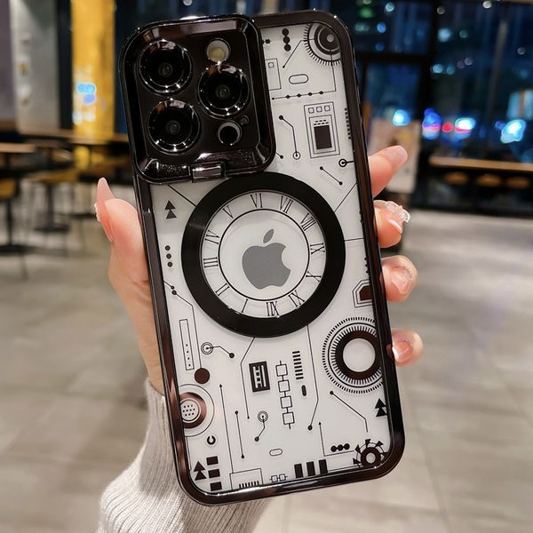 Kreatives Schaltungszeichnungsdesign für iPhone 13 14 Plus Pro Max Hülle klare transparente TPU-Telefonhülle mit Objektivabdeckung Magsafe