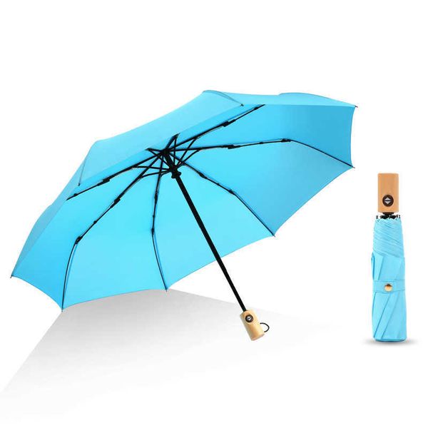 Regenschirme, automatischer Regenschirm für Damen und Herren, mit Holzgriff, kleine, frische, einfache und schlichte Sonnenschirme und Sonnenschirme