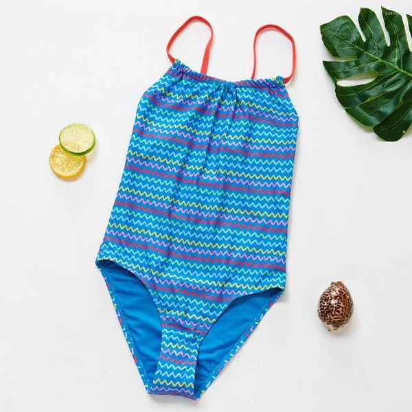 Damen-Badebekleidung, 7–14 Jahre, Teenager-Mädchen, hochwertiger Badeanzug, Kinder, einteilig, gestreift, Pringt, Schwimmoutfit, Strandkleidung