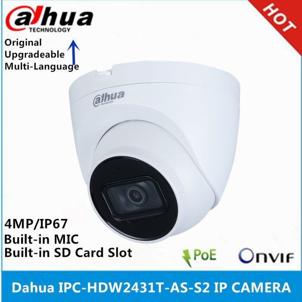 Câmeras IP Dahua versão internacional IPC-HDW2431T-AS-S2 IPC-HDW2441T-S 4MP POE Integrado MiC SD Card Slot IR 30M Starlight Camera 230706