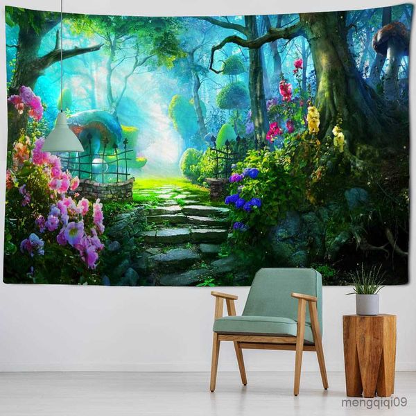 Arazzi Fantasy Landscape Tapestry Wall Hanging Funghi Art Room Decor Home Coperte Lenzuola R230706