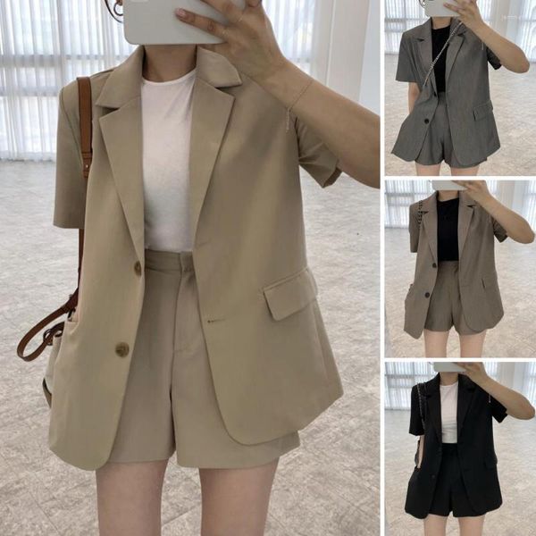 Fatos de treino femininos 2 pçs/conjunto conjunto de shorts blazer feminino formal manga curta estilo OL comutar viagem de negócios roupas de reunião