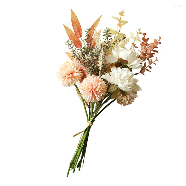 Flores decorativas Plantas a granel Buquê de Ação de Graças Bolas Enfeites Peônia 44x25cm Laranja Tecido Não Tecido Noiva