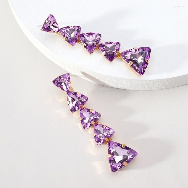 Orecchini pendenti Sihny CZ Triangolo Fucsia Cristalli Goccia lunga per le donne Brincos Accessori per gioielli da festa