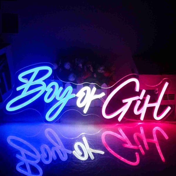 Sign Boy или Girl Led Acryle Wedding Party Bar Store Store Магазин украшения цветовой ламп настенный буквы Neon Night Light Hkd230706