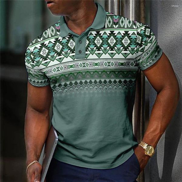 Polo da uomo Moda Polo con risvolto Stampa grafica Geometria Collo con risvolto Manica corta T-shirt da uomo all'aperto Abbigliamento Sport Streetwear