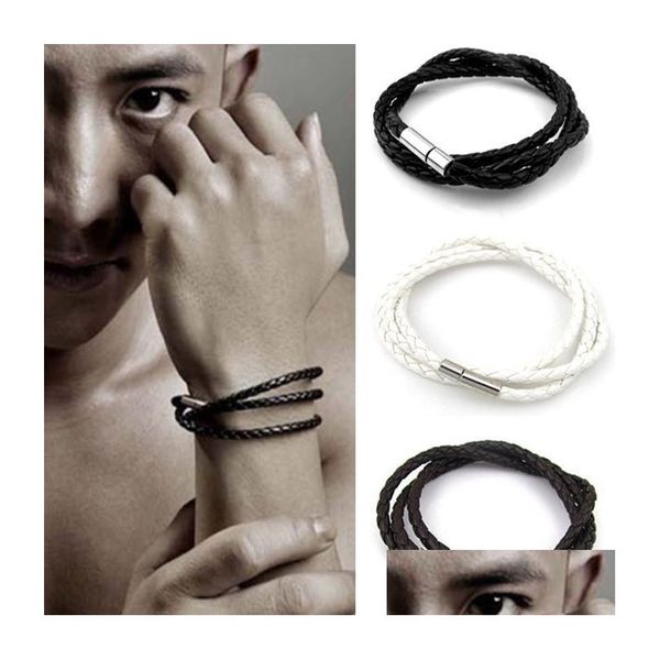 Braccialetti con ciondoli da uomo in vera pelle intrecciata corda Mtilayer punk fatti a mano bracciale avvolgente braccialetto per uomo moda gioielli artigianali in B Dh4Rq