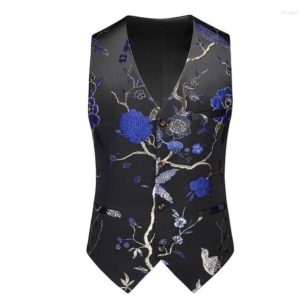 Herrenwesten Männer Anzug Weste Mantel Rosen Muster Heller Jacquard Stoff Party Luxus Design Kausal Mode Slim Fit 5XL 6XL