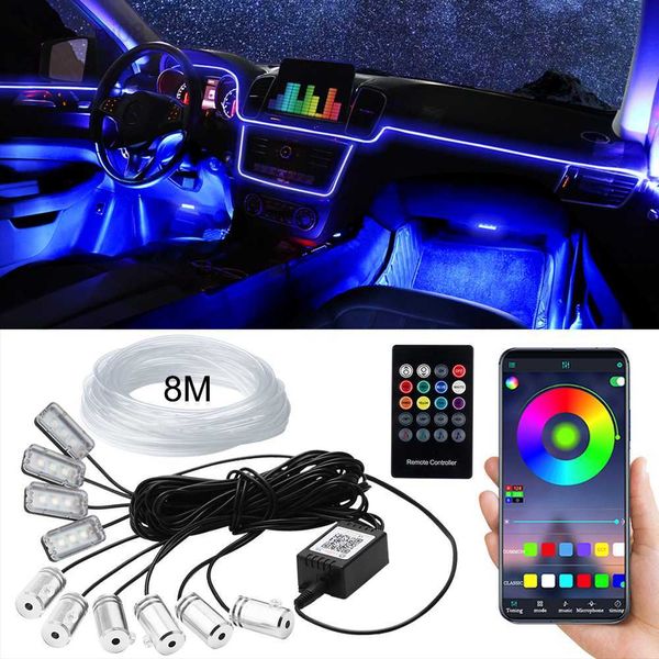 LED Sign 10 in 1 Car Interior Luce ambientale Fibra ottica Foot Door Auto Atmosphere Lamp Decoration Neon Strip Remote App Music Control RGB HKD230706