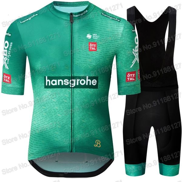 Radfahren Jersey Sets Grün Hansgrohe Pro Team Set TDF Kurzarm Kleidung Bike Shirts Anzug Fahrrad Trägerhose MTB Ropa Maillot 230706