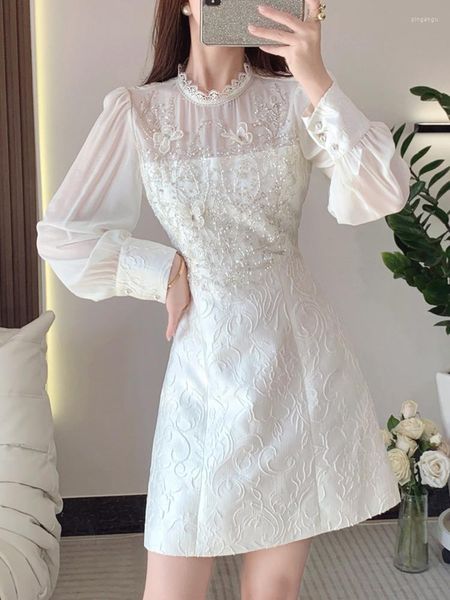 Robes décontractées de haute qualité français Vintage luxe petit parfum fête pour les femmes 2023 élégant mode broderie perles robe d'été