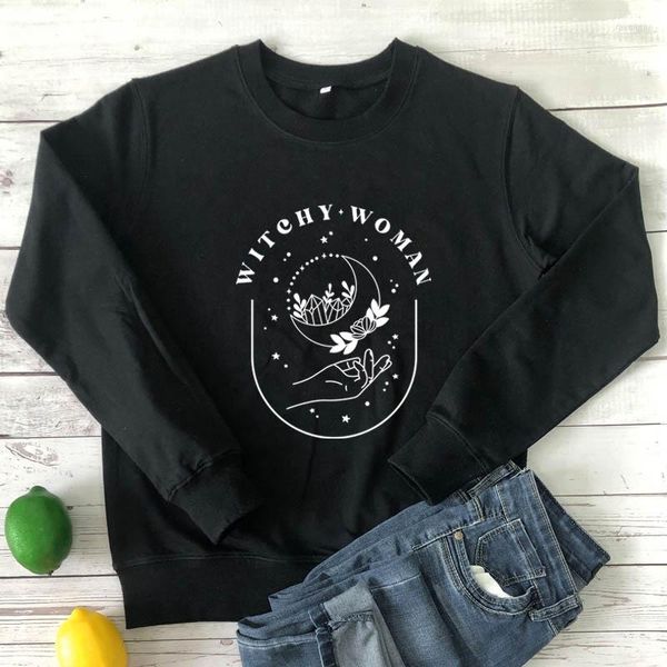 Damen Hoodies Witchy Woman Crystal Moon In Hand Sweatshirt Celestial Damen Langarmpullover Mama Pullover