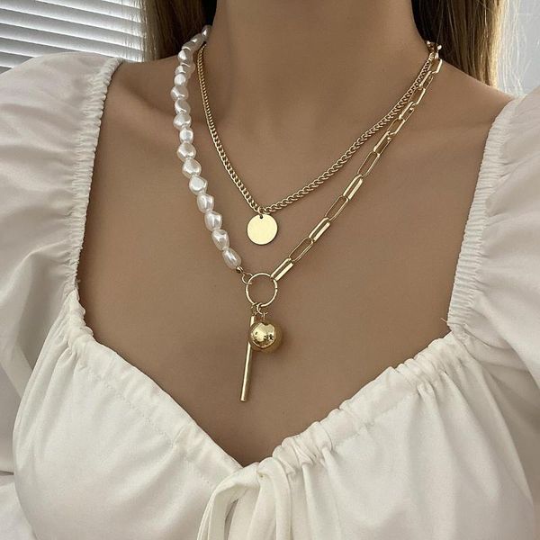 Anhänger Halsketten Choker Halskette für Frauen Kreatives Design Goldfarbene Kette Imitationsperle Schlüsselbeinkugel Schmuckartikel