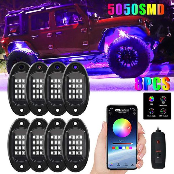 Sign 4/6/8 In 1 RGB LED Rock compatível com Bluetooth APP Control Music Sync Car Chassis Light Undergolw Impermeável Neon Lights HKD230706