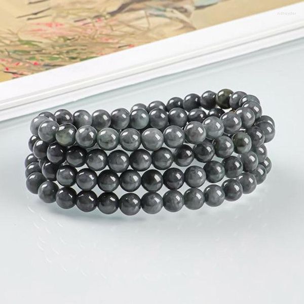 Halsband, 8 mm, natürlicher schwarzer Jadeit der Güteklasse A, Perlenkette für Damen, edler Schmuck, echte Burma-Jade-Stein-Halsketten