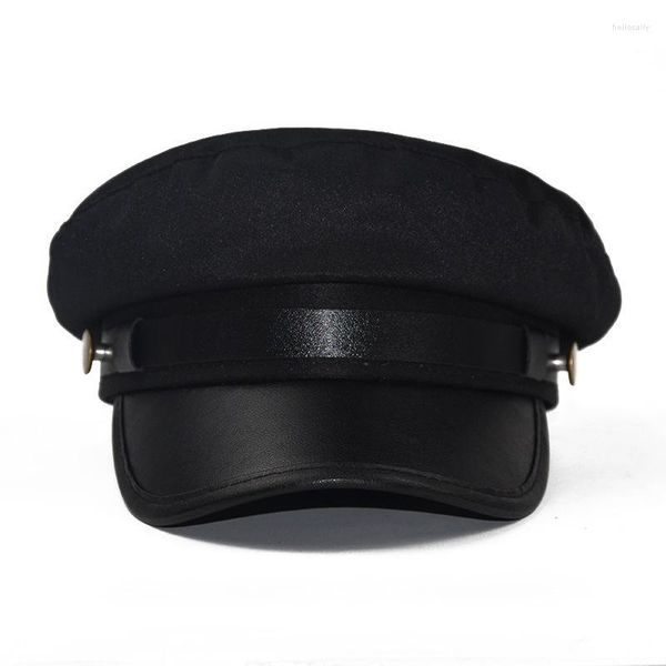 Berets PU Leder Militär Hut Herbst Sailor Hüte Für Männer Frauen Britischen Stil Reise Student Kapitän Armee Flache Schirmmützen